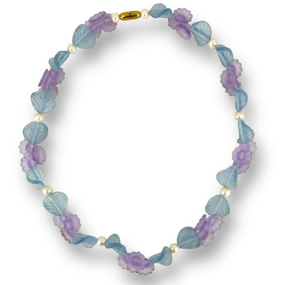 Resin Multi-Color Flower with Pearl Spacer Choker Womens Necklace 17" - Picture 6 of 7